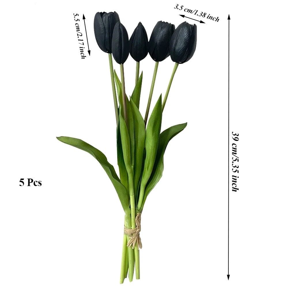 Tulipes Artificielles Luxe - Bouquet 5 Fleurs - Noir