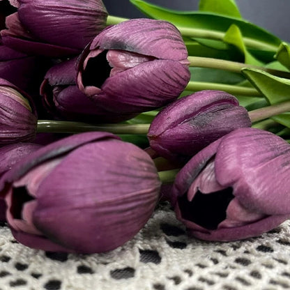 Tulipes Artificielles Luxe - Bouquet de 5 Fleurs - Violet Foncé