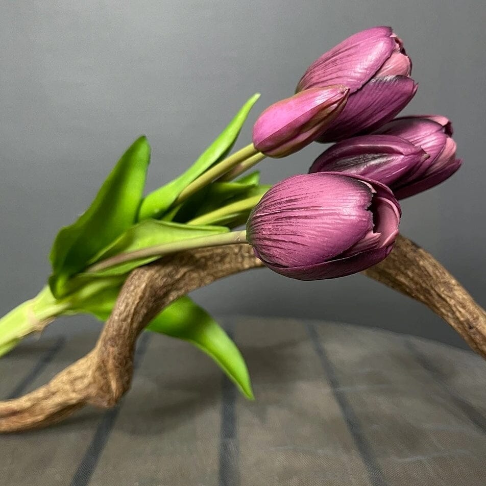 Tulipes Artificielles Luxe - Bouquet de 5 Fleurs - Violet Foncé