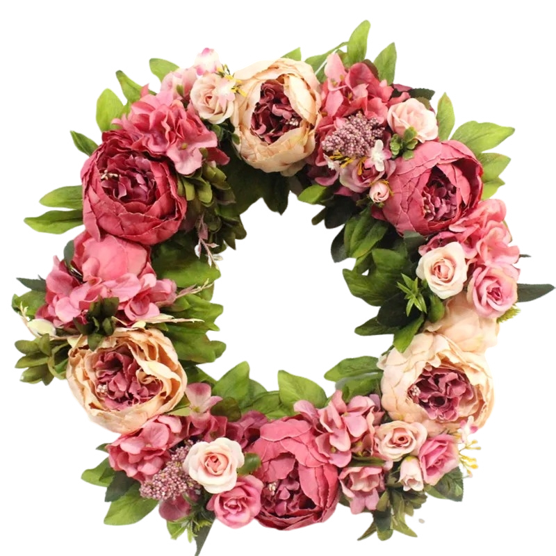 Couronne de Fleurs Artificielles – Tons Romantiques Rose et Pivoine