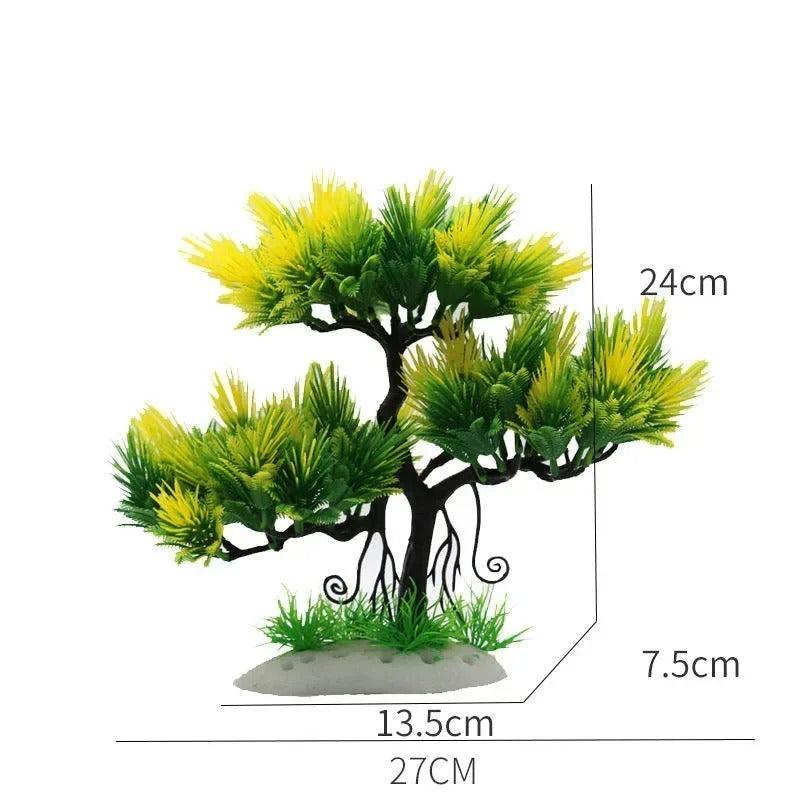 Arbre Artificiel Jaune et Vert pour Aquarium - 27 cm