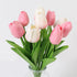 Bouquet Tulipe Artificielle - Rose Vif et Blanc (10 Fleurs)