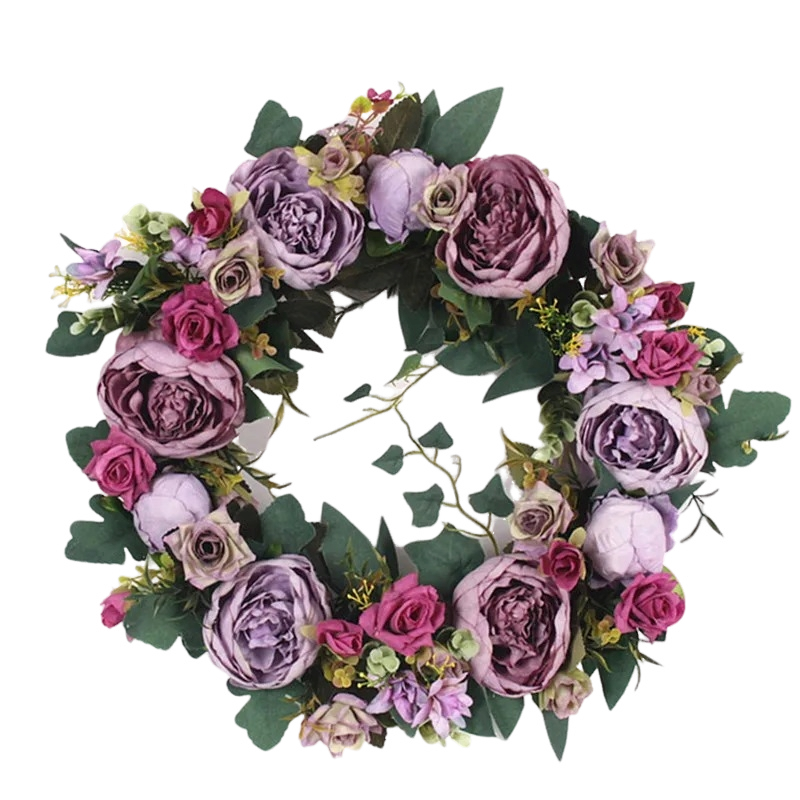 Couronne de Fleurs Romantiques avec Pivoines et Roses Artificielles