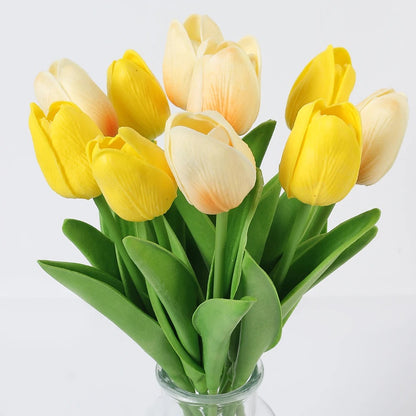 Bouquet Tulipe Artificielle - Jaune et Crème (10 Fleurs)