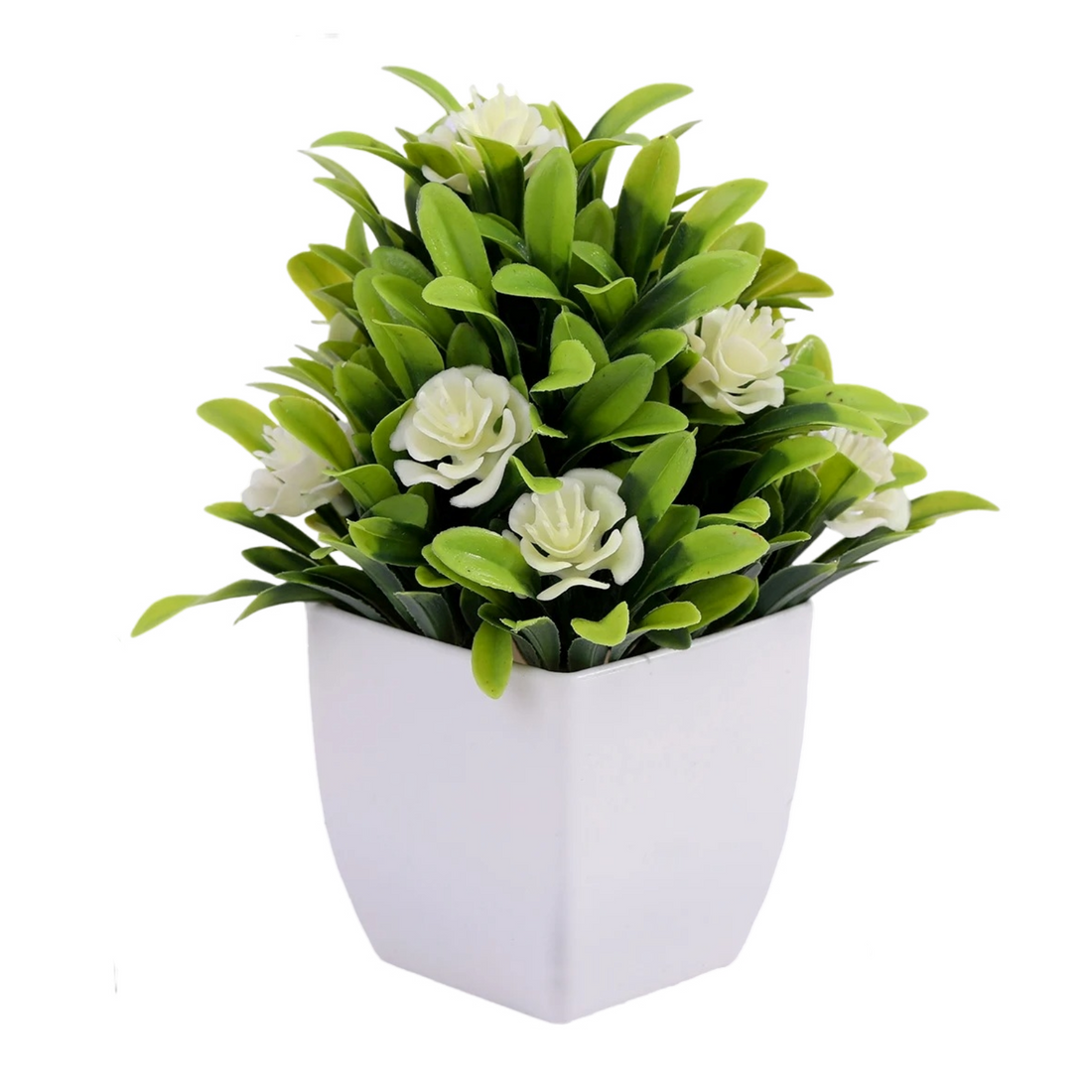 Plante artificielle en pot – Boules de fleurs blanches - 19 cm