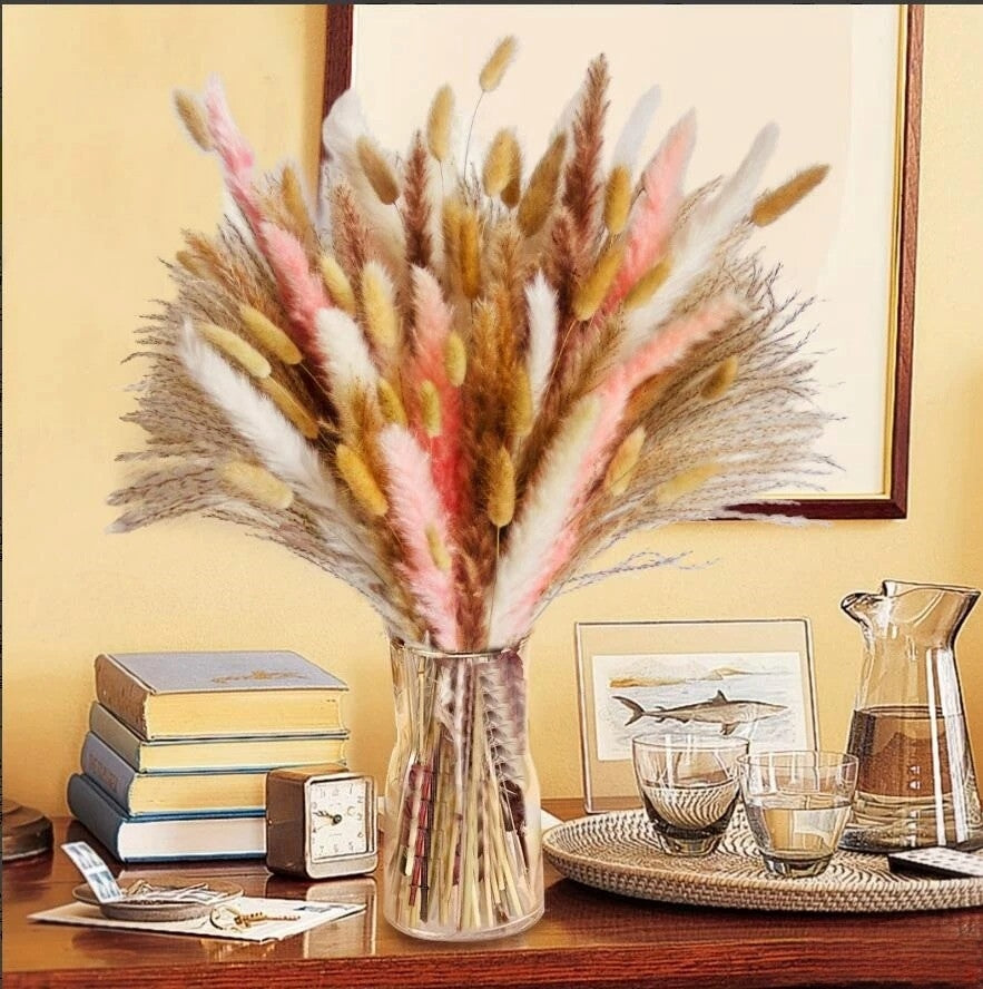 Bouquet de Fleurs Séchées - Pampas Coloré, 100 Pièces, 45 cm