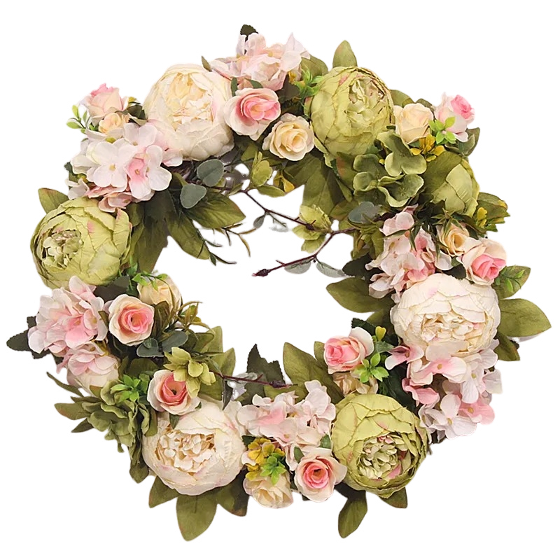 Couronne de Fleurs Artificielles – Romantique avec Pivoines et Roses