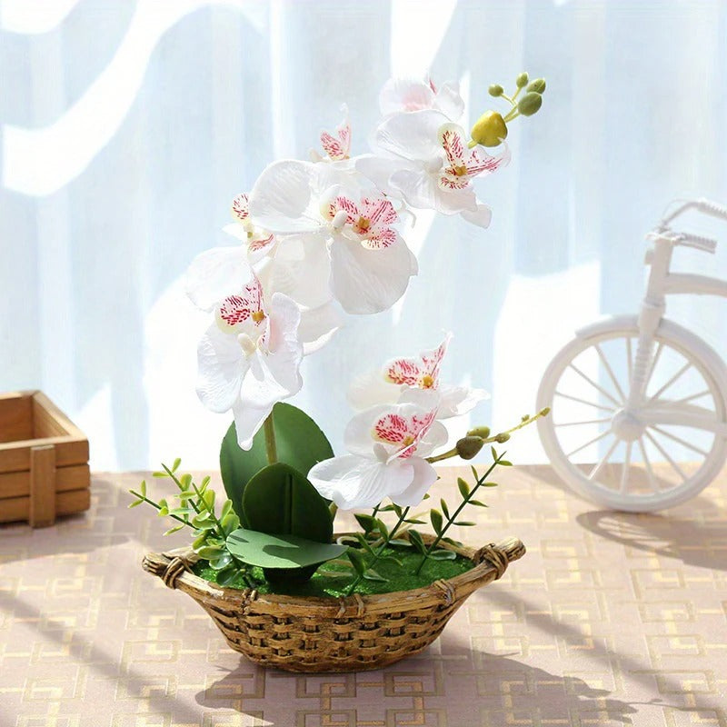 Orchidée Artificielle Réaliste en Pot - 27 cm - Blanche