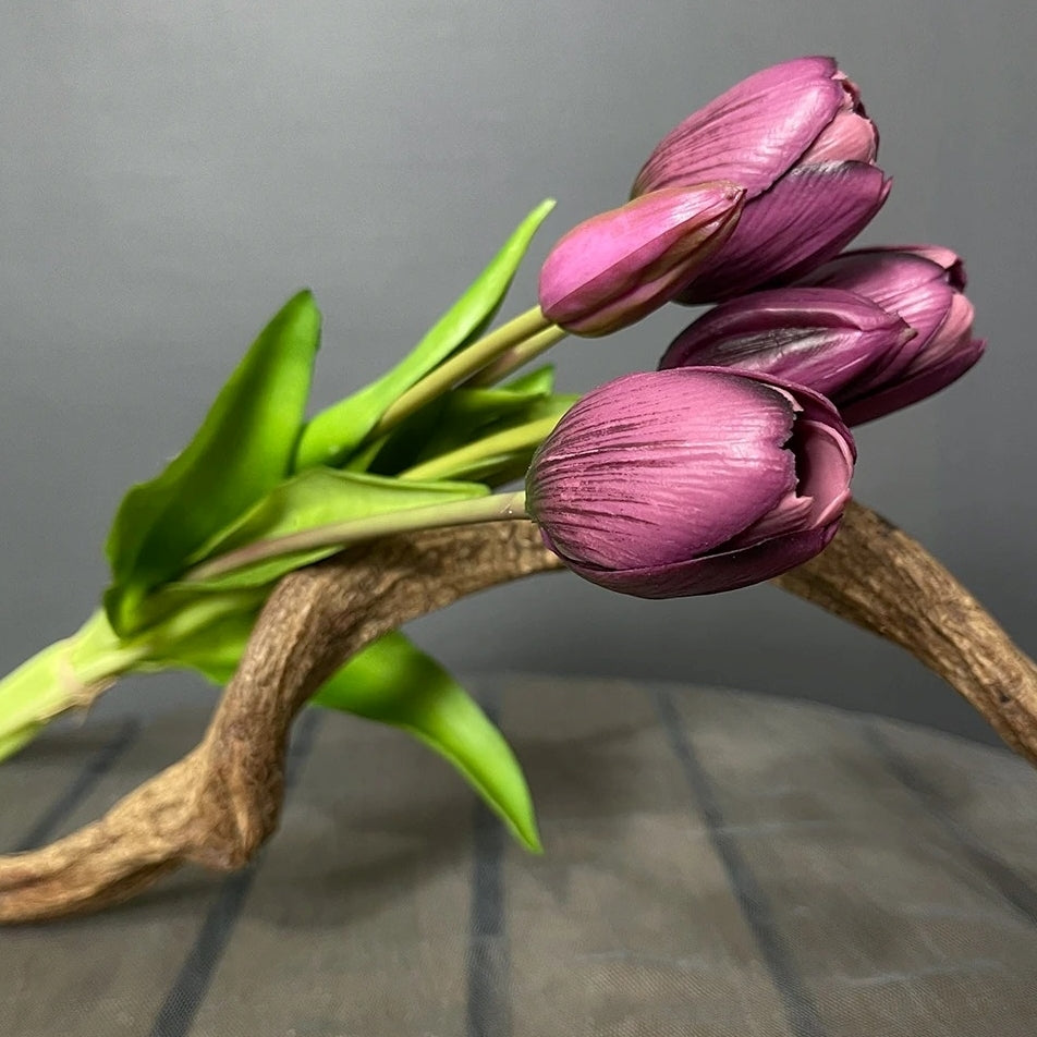 Tulipes Artificielles Luxe - Bouquet de 5 Fleurs - Violet Foncé