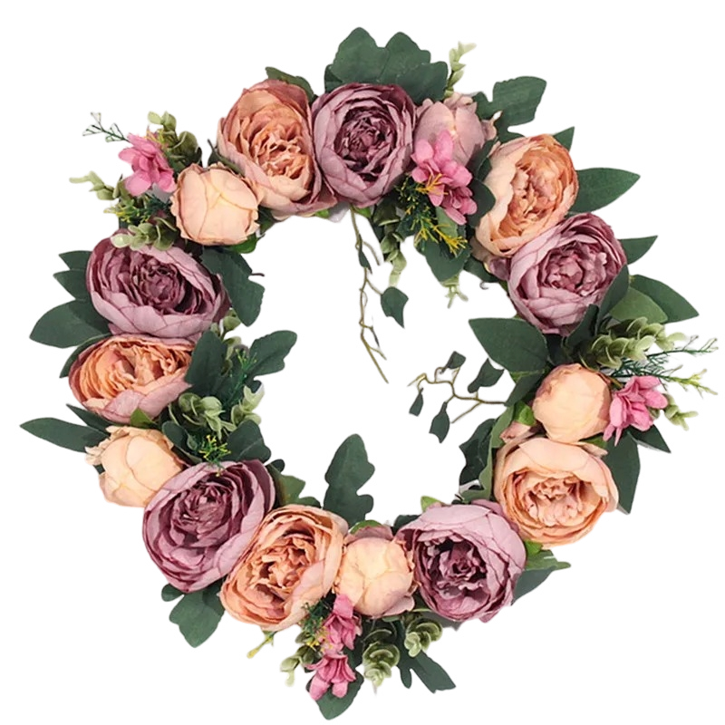 Couronne de Fleurs Artificielles – Pivoines Vintage et Feuillage Romantique