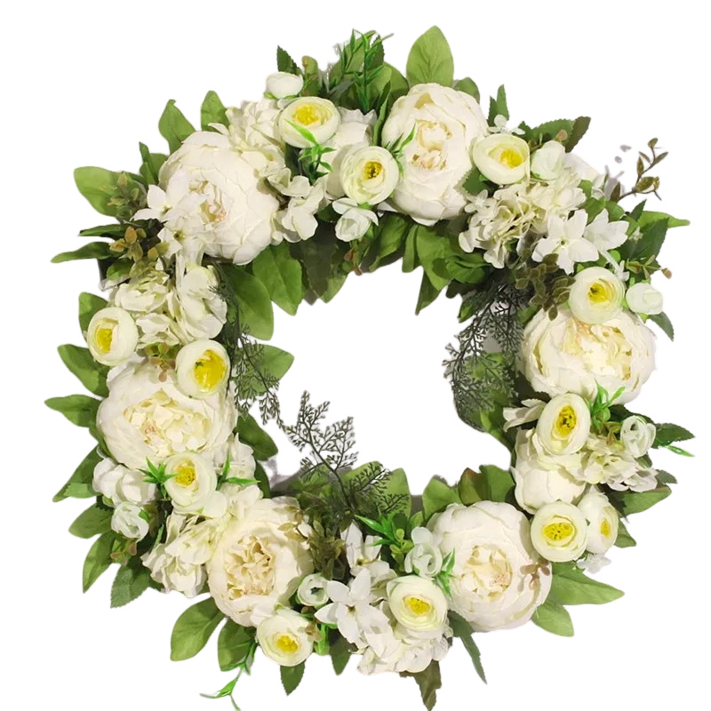 Couronne Florale Blanche – Roses et Pivoines Élégantes