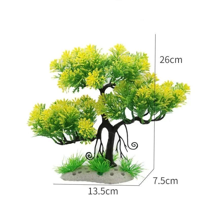 Arbre Artificiel Jaune et Vert pour Aquarium - 26 cm