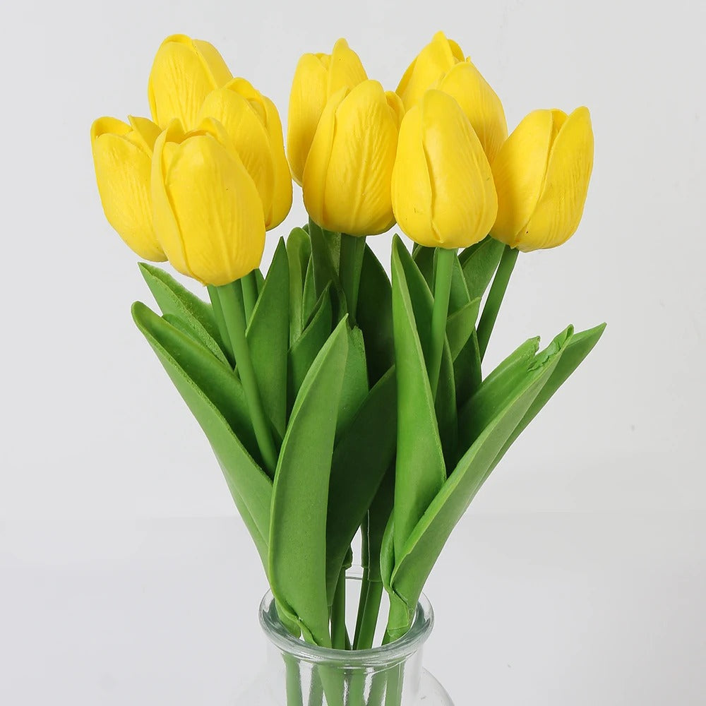 Bouquet Tulipe Artificielle - Jaune Intense (10 Fleurs)