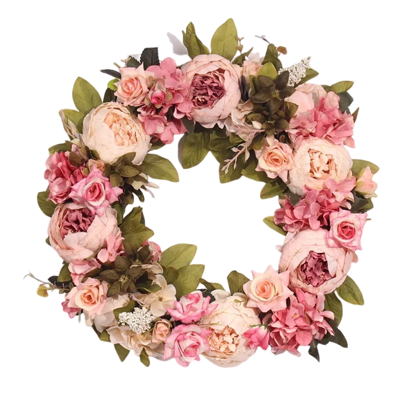 Couronne Florale Artificielle – Roses Pastel et Pivoines Élégantes