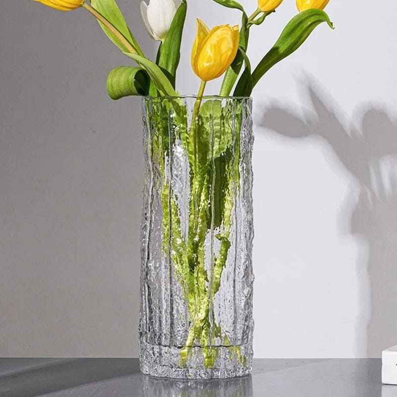 Vase à Fleurs en Verre Texturé - 25 cm